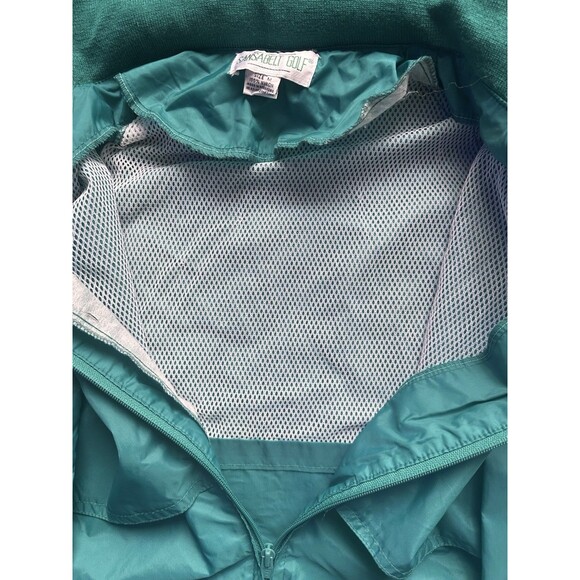 Vintage Sansabelt Golf Windbreaker M Teal Retractable Hood 80s Casual - Picture 3 of 5